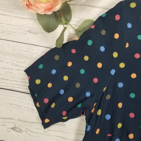 J Jill Polka Dot Short Sleeve Shift Dress Blue - Picture 3 of 7